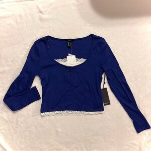 Forever 21 Royal Blue Crop Top with Lace Trim